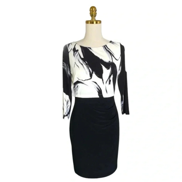 RALPH LAUREN Women’s Black White Floral Top 3/4 Sleeve Office Siren Dress Sz 6P - Picture 5 of 9